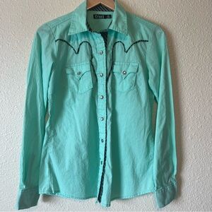 Cruel Girl Sparkles Pearl Snap Button Accent Western Size M Mint Green